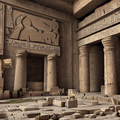 Stable Diffusion prompt: Ancient Egyptian ruins surrounde...