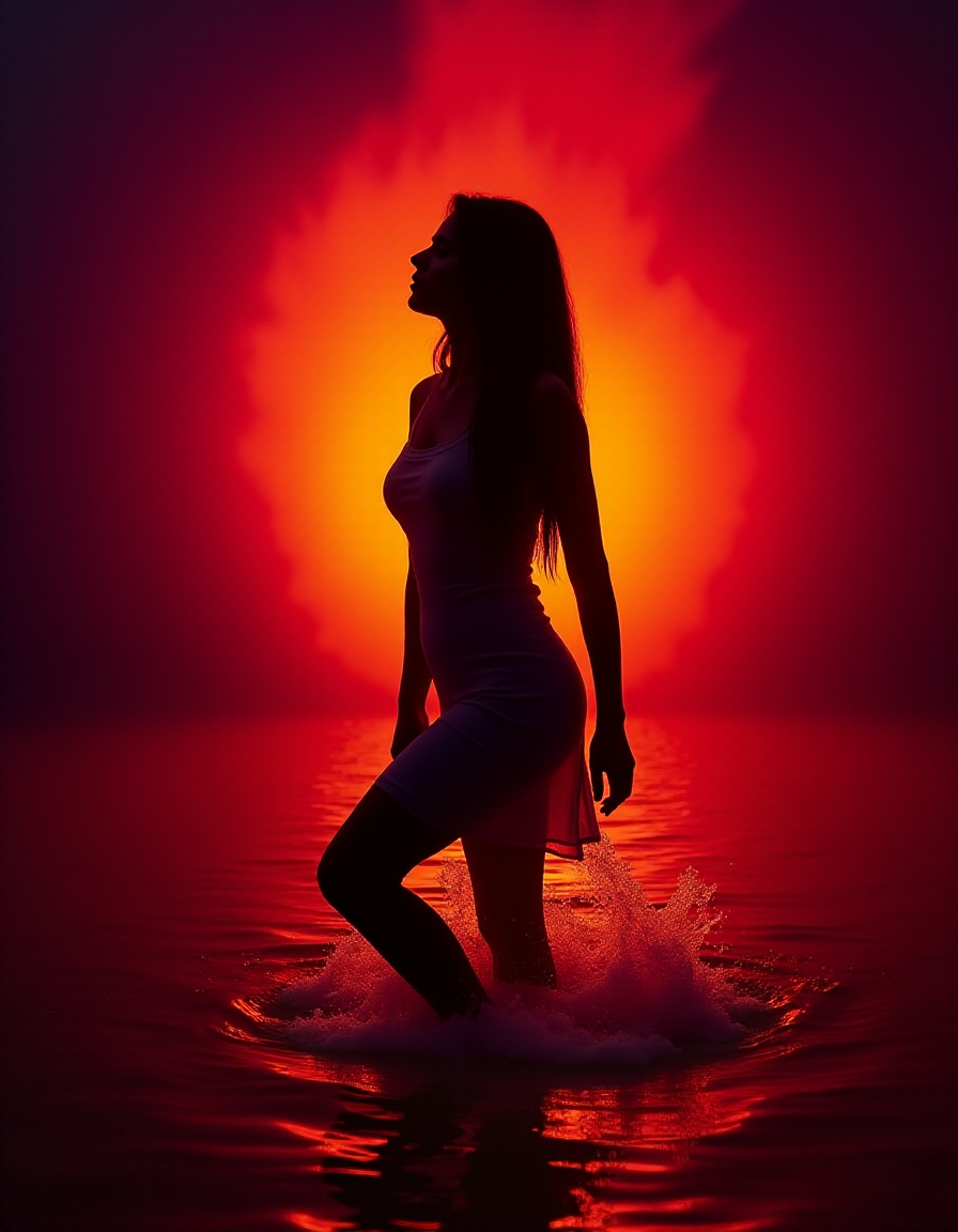 AI generated: FLUX prompt: A silhouetted Spotlighted woman standing in water,... (FLUX - Portraits)