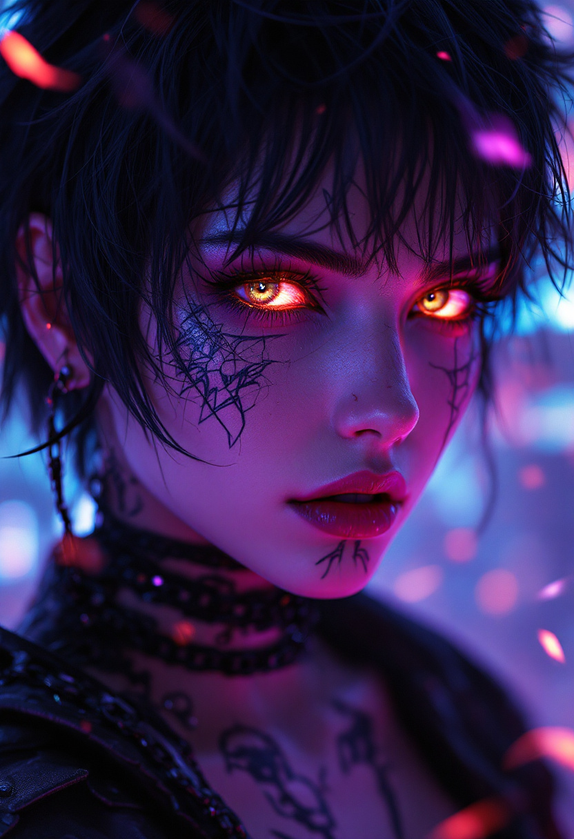 FLUX prompt: A stunning close-up portrait of a mysterious cyber... - FLUX