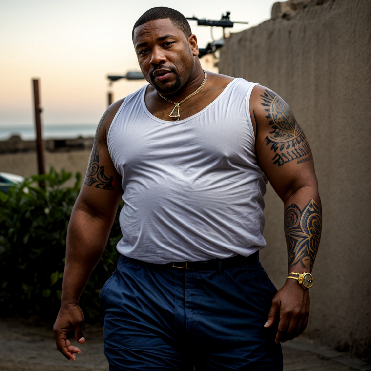 AI generated: Stable Diffusion prompt: Carl Johnson from the gta san andreas, playera bla... (Stable Diffusion - Photography)