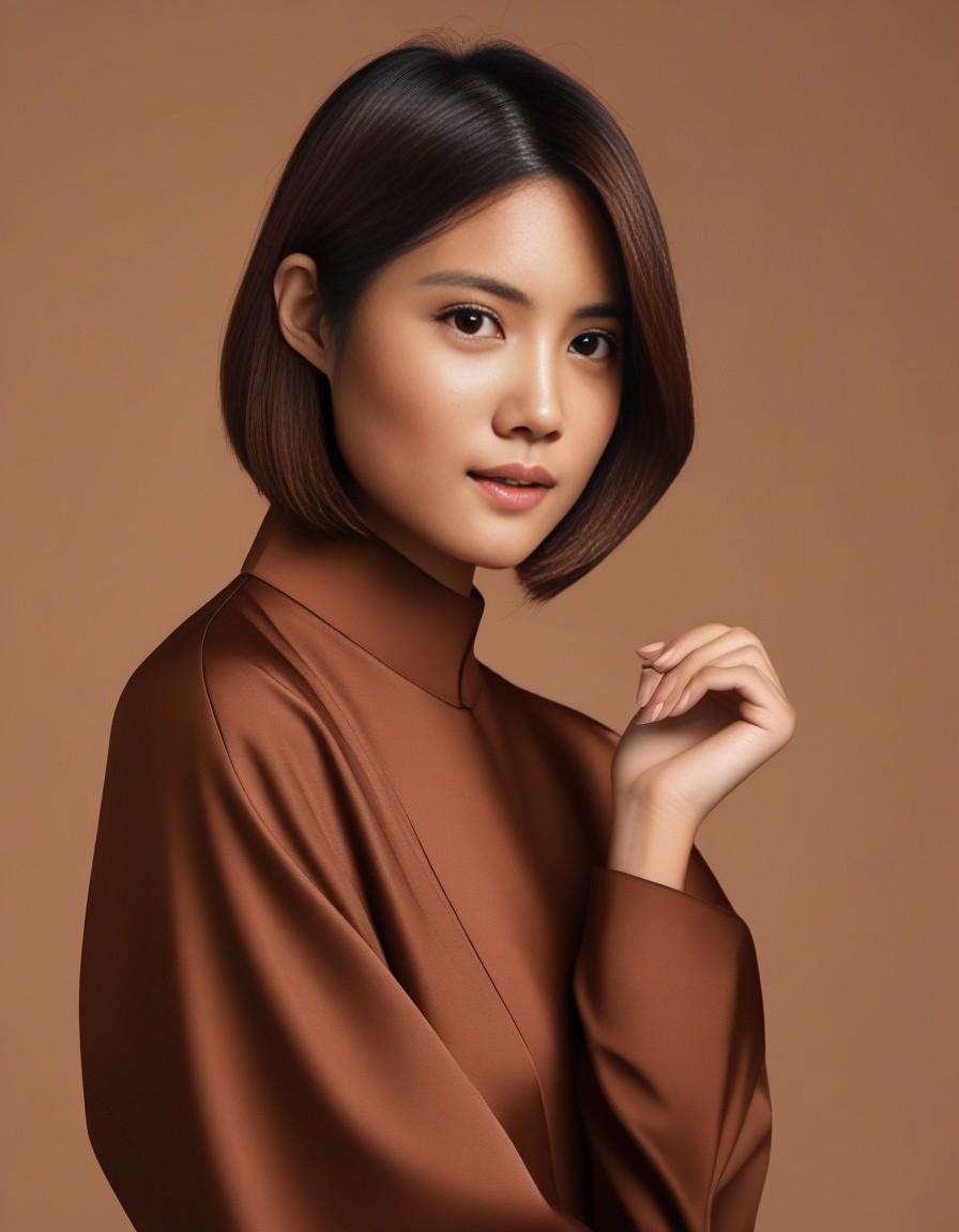 AI generated: Stable Diffusion prompt: Her hair is styled in a sleek, modern bob that fal... (Stable Diffusion - Portraits)