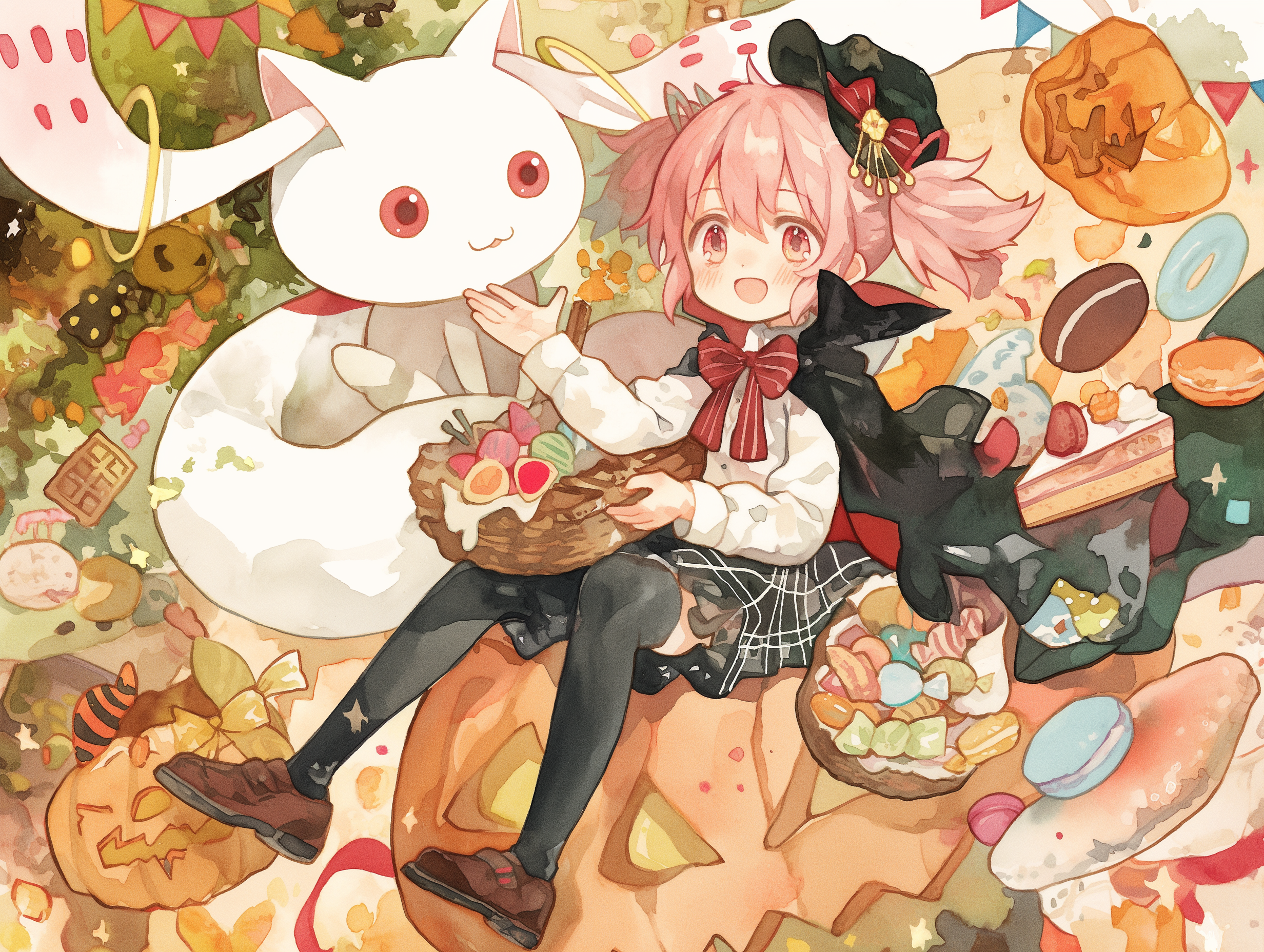 Midjourney prompt: Puella Magi Madoka Magica and SPY×FAMILY, sitting ... - Midjourney