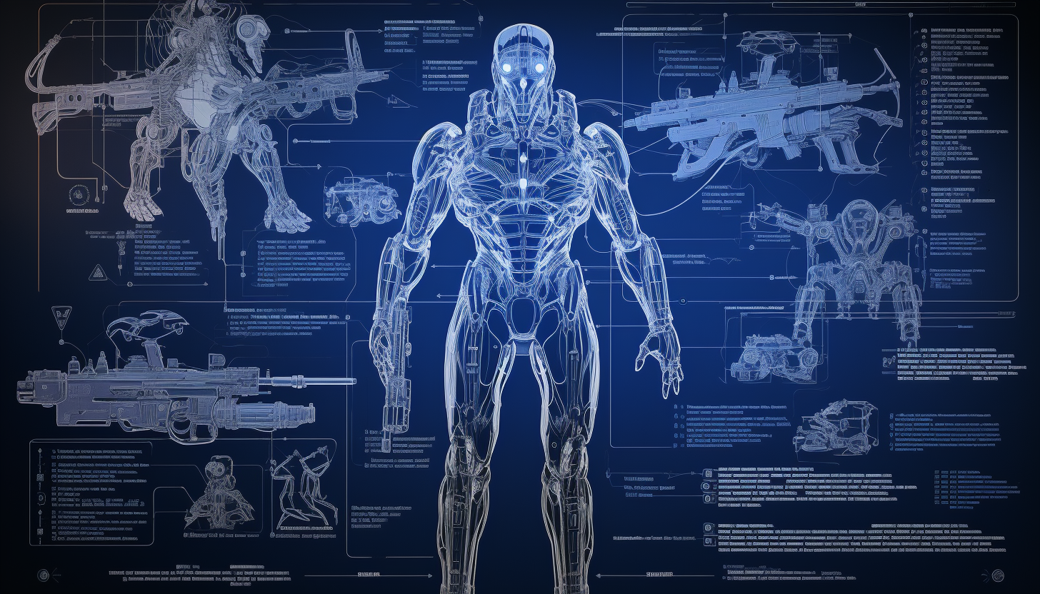 Midjourney prompt: a blue print of a set of a full body drawing of a ... - Midjourney