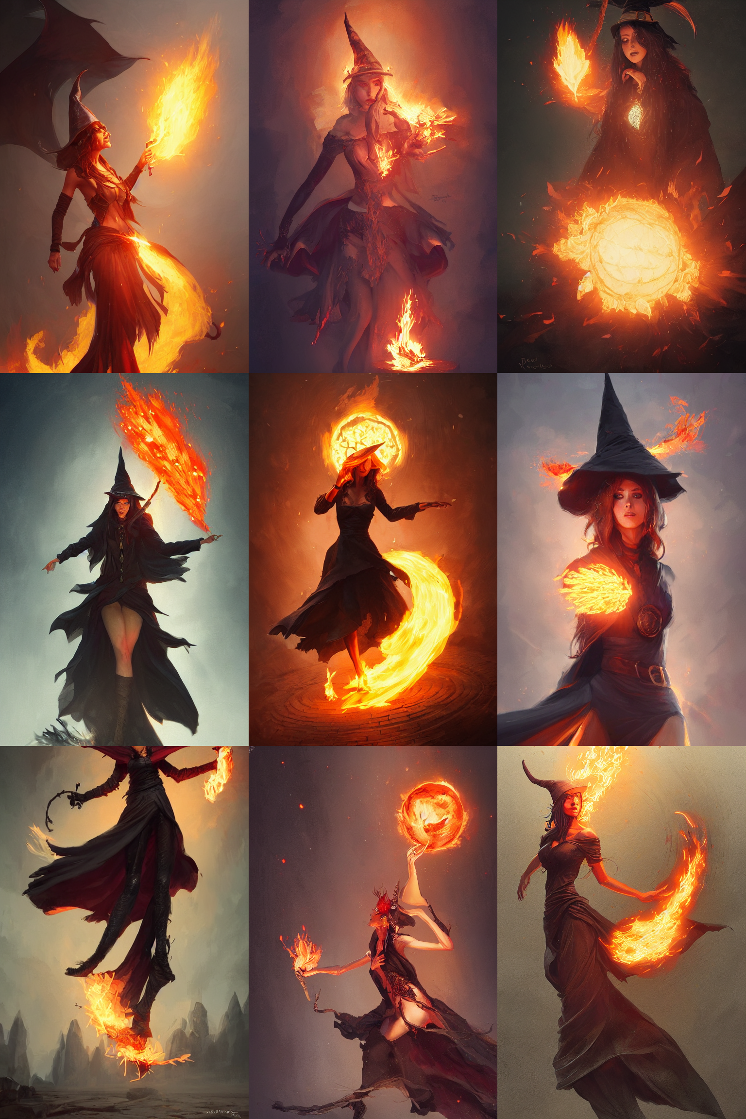 Stable Diffusion prompt: a sorceress with a witch hat cas...