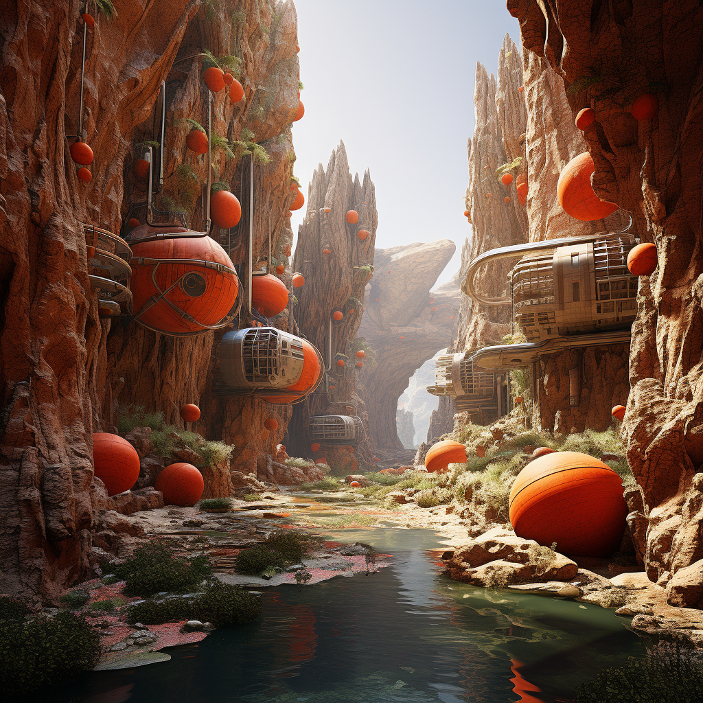 AI generated: Midjourney prompt: a green city with other planets, in the style of e... (Midjourney - Landscapes)