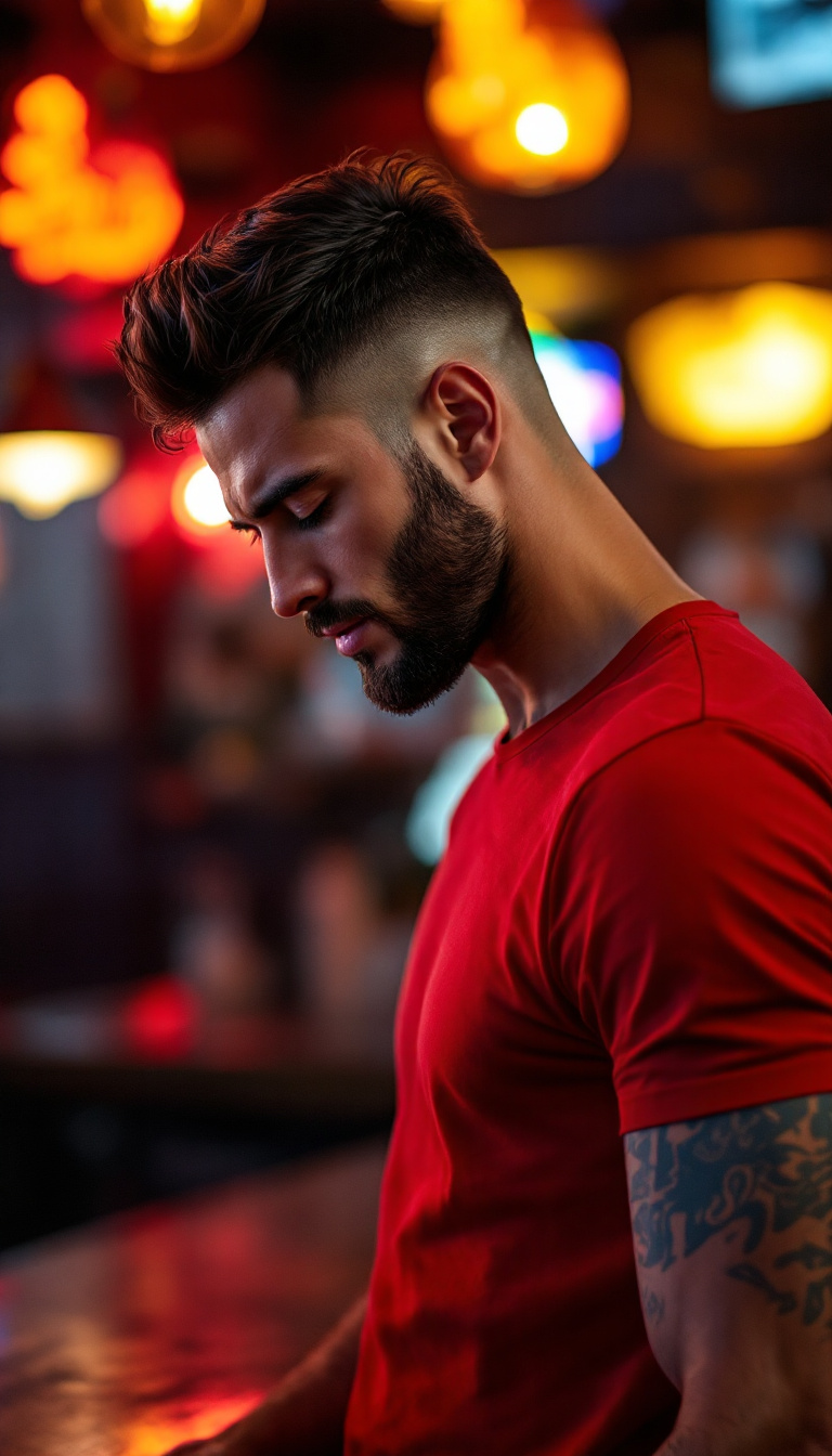 FLUX prompt: Profile photograph of a handsome caucasian man, da... - FLUX