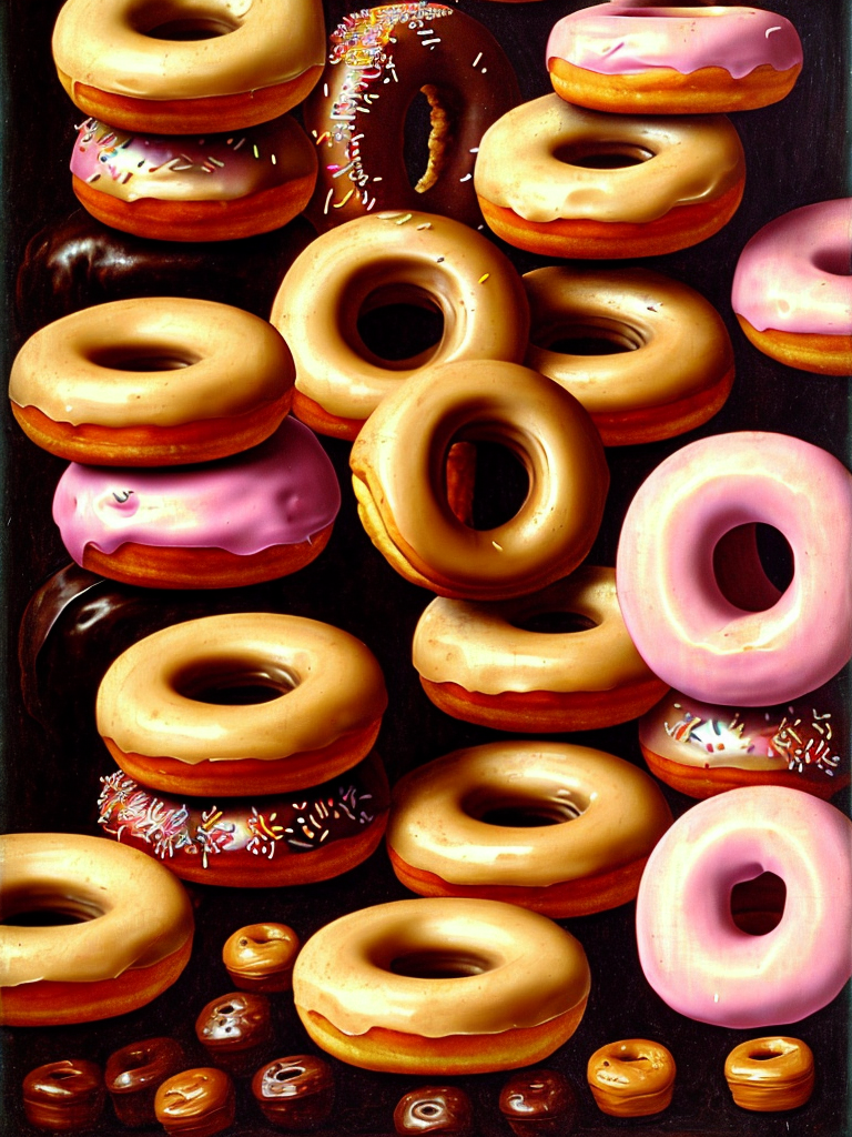 Openjourney prompt: Renaissance style painting of donuts