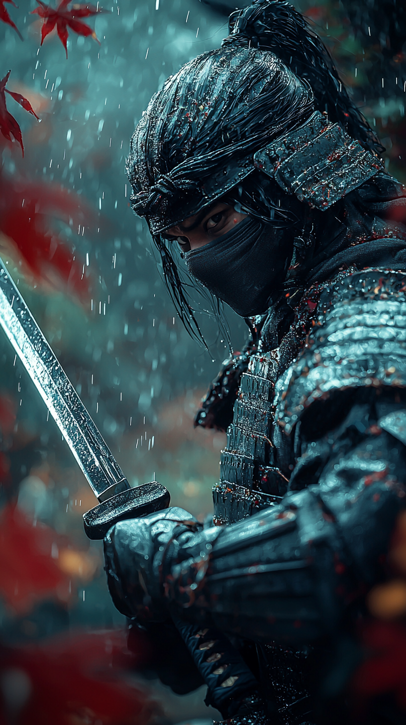 AI generated: Midjourney prompt: at night, taking katana out of sheet, fighting pos... (Midjourney - Portraits)