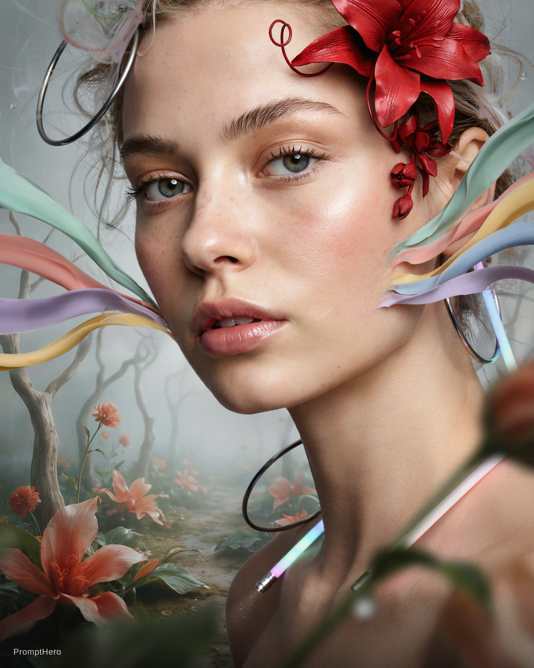 Ideogram prompt: editorial photoshoot of a woman's face in a pastel... - Ideogram