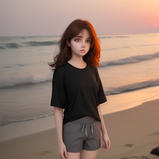 DreamShaper XL prompt: a girl wear a black tshirt(OV brand ) and a gray c... - DreamShaper XL