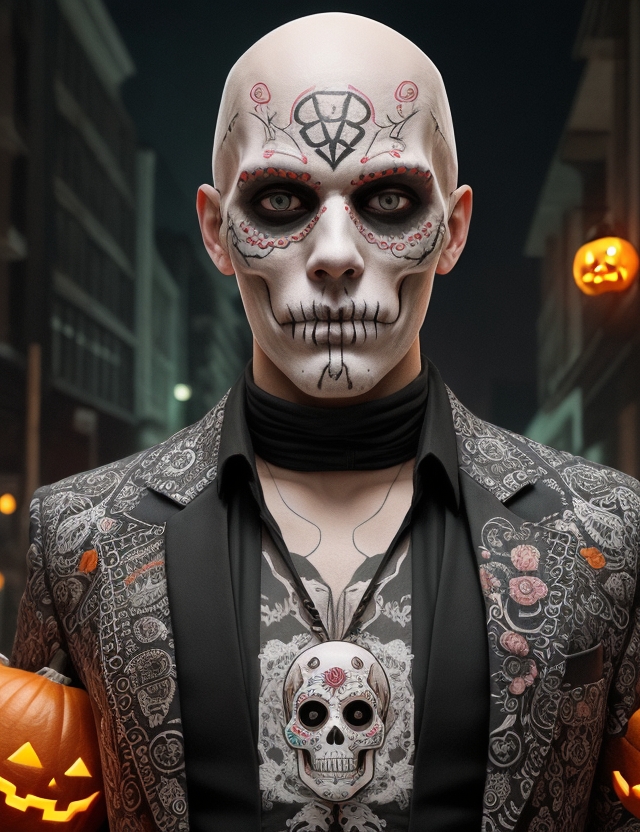 AI generated: Stable Diffusion prompt: high detail, colorful, sugar skull man, white thin... (Stable Diffusion - Fashion)