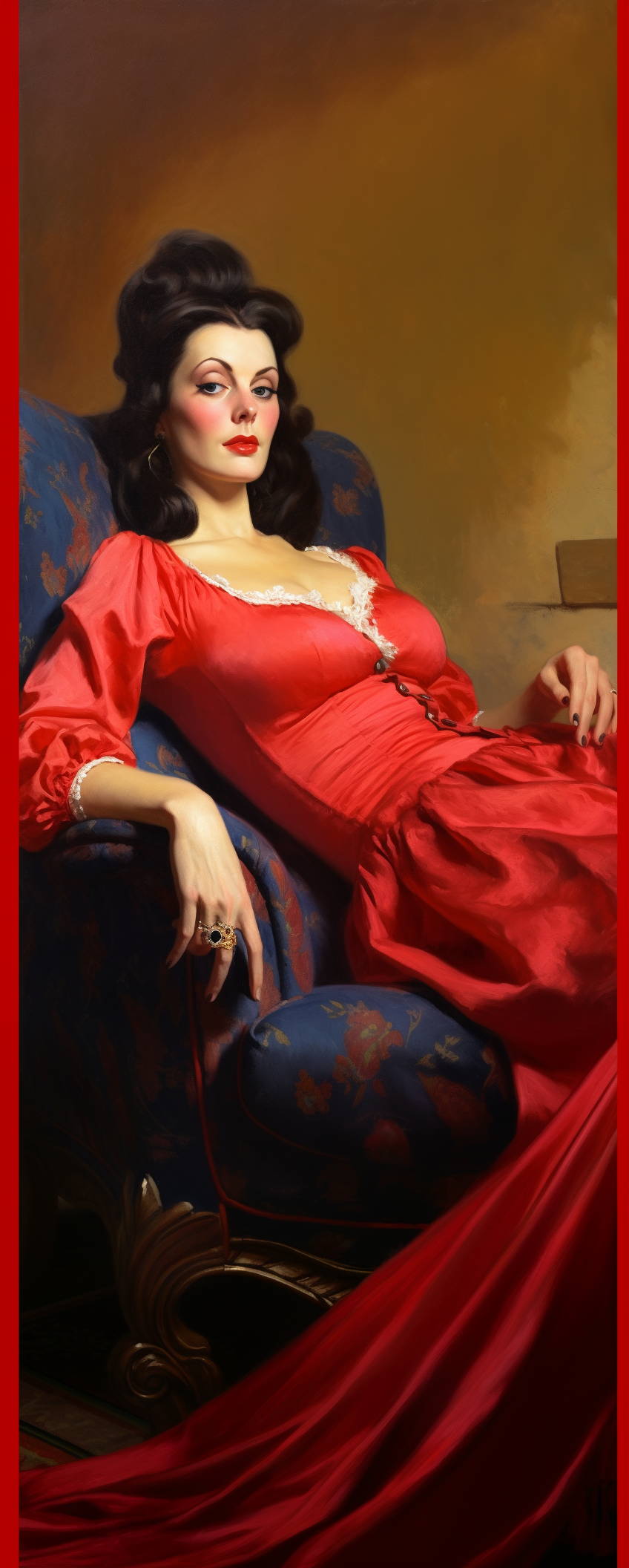 صورة مولدة بالذكاء الاصطناعي: Midjourney prompt: vintage painting of a brunette woman in a red top ... (نموذج Midjourney - صور شخصية)