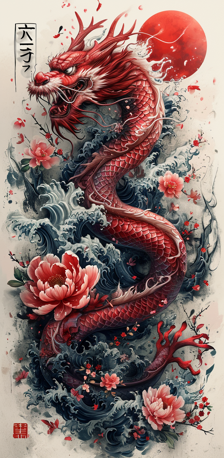 Midjourney prompt: japanese dragon tattoo drawing, in the style of ma... - Midjourney