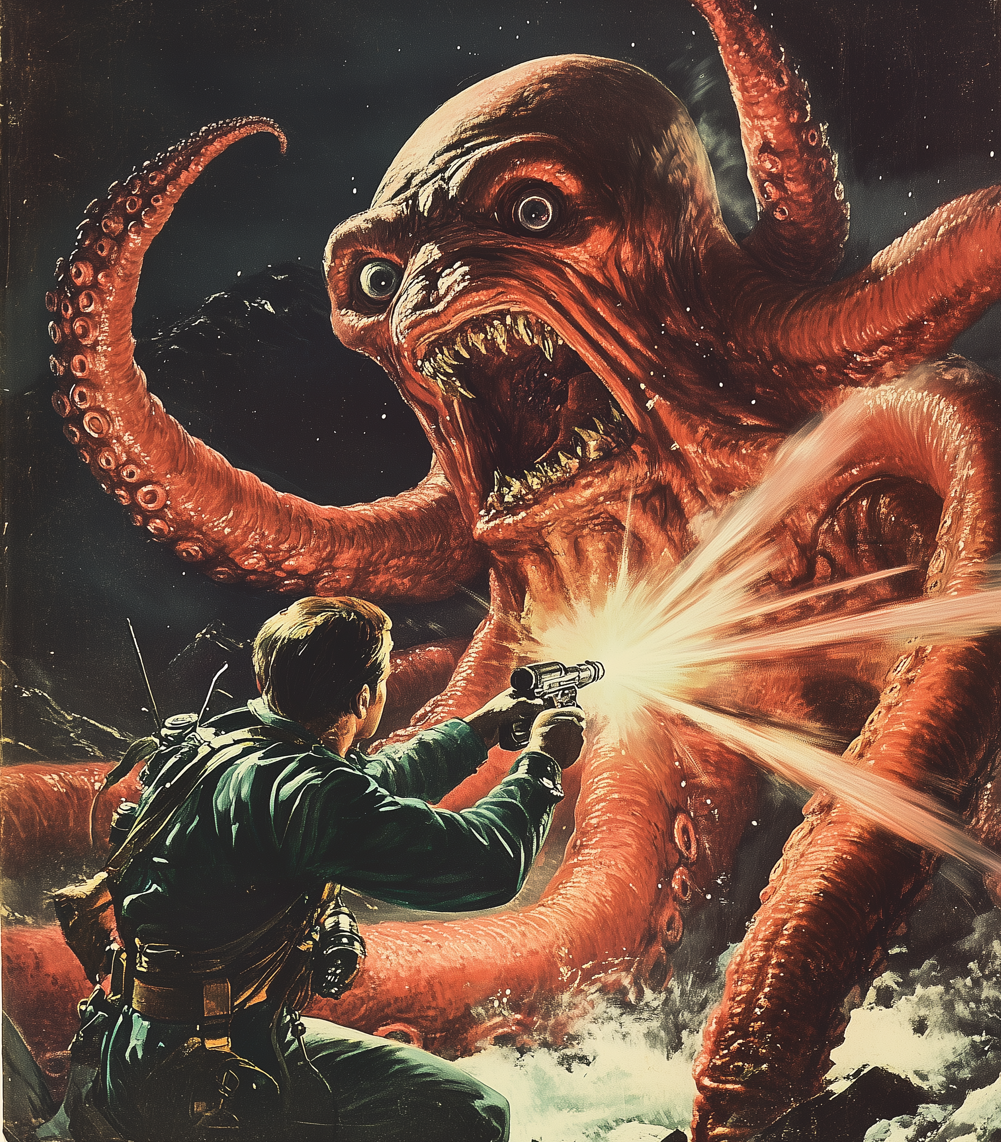 AI generated: Midjourney prompt: **A vintage pulp cover of an astronaut fighting wi... (Midjourney - Concept Art)