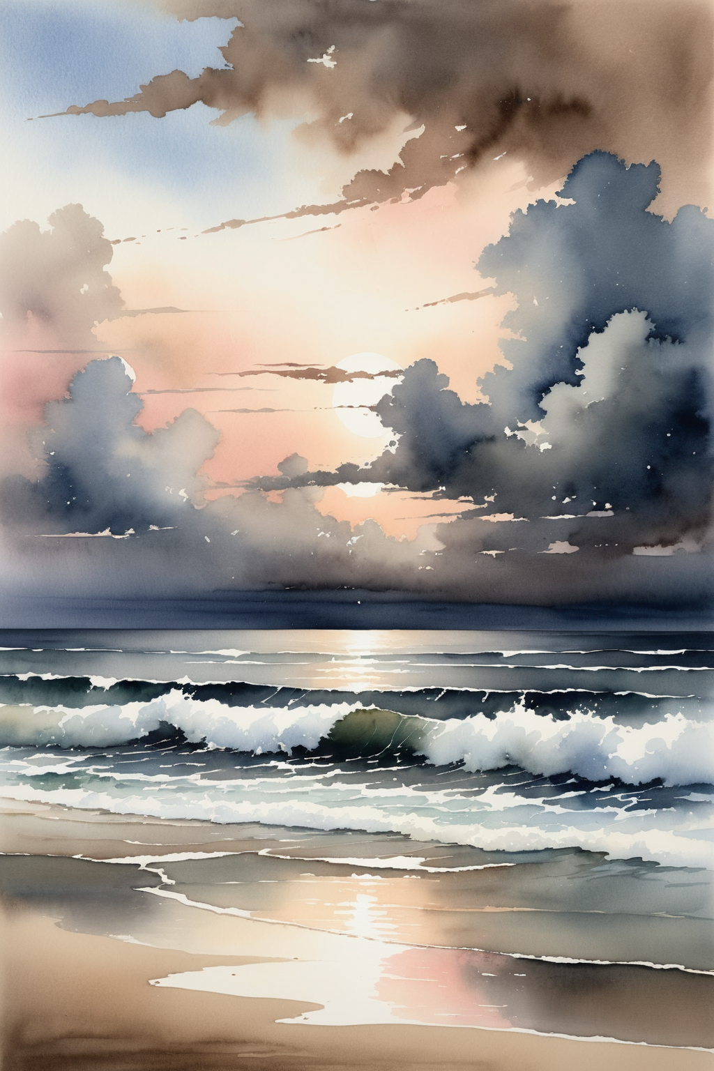AI generated: ZavyChromaXL prompt: A serene watercolor painting captures the serene b... (ZavyChromaXL - Landscapes)