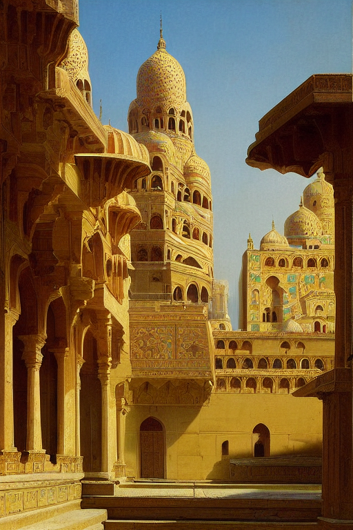AI generated: Stable Diffusion prompt: architecture, monastery, vibrant flowers. Indian P... (Stable Diffusion - Architecture)