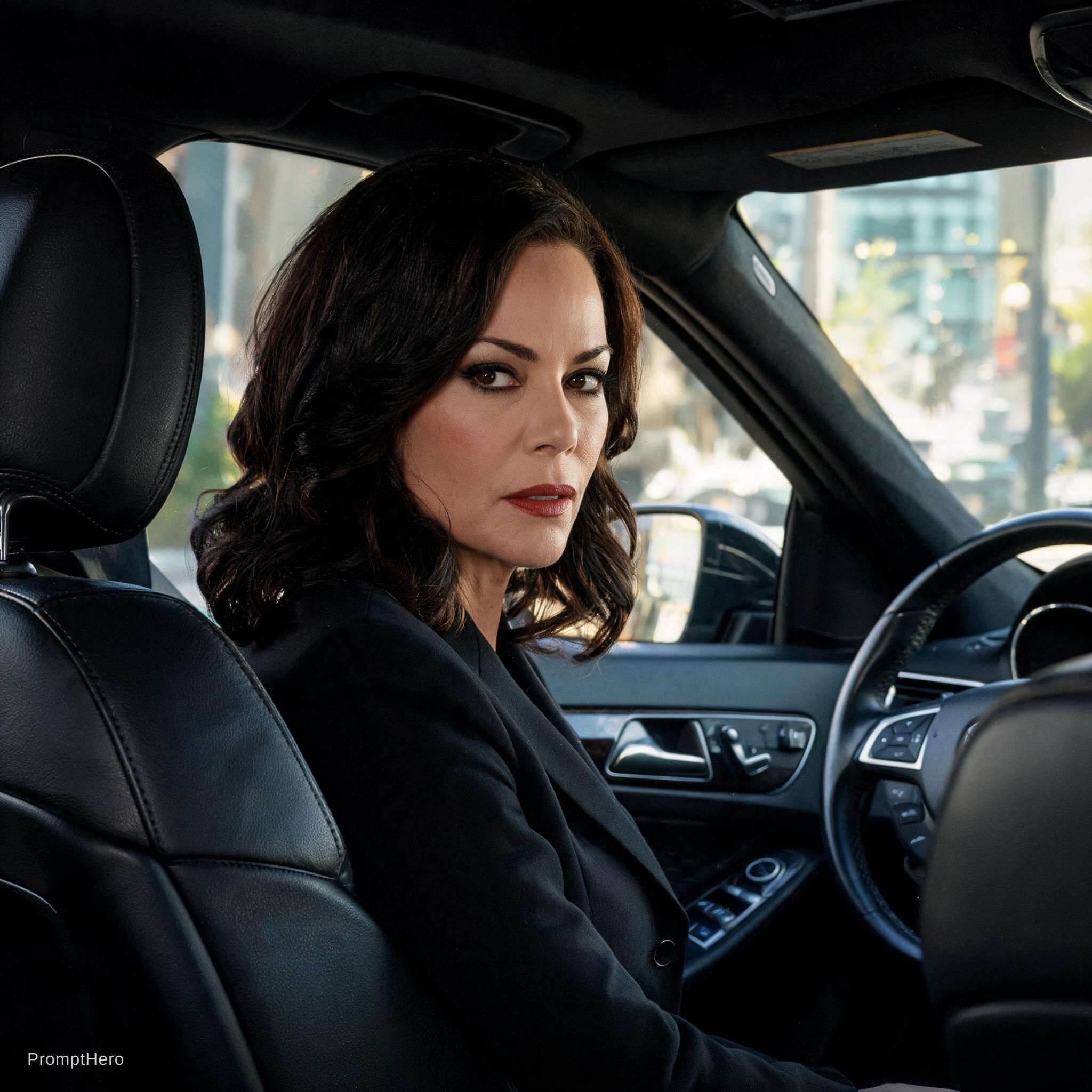 AI generated: Seedream 5 prompt: Lana Parrilla in the car (Seedream 5 - Concept Art)