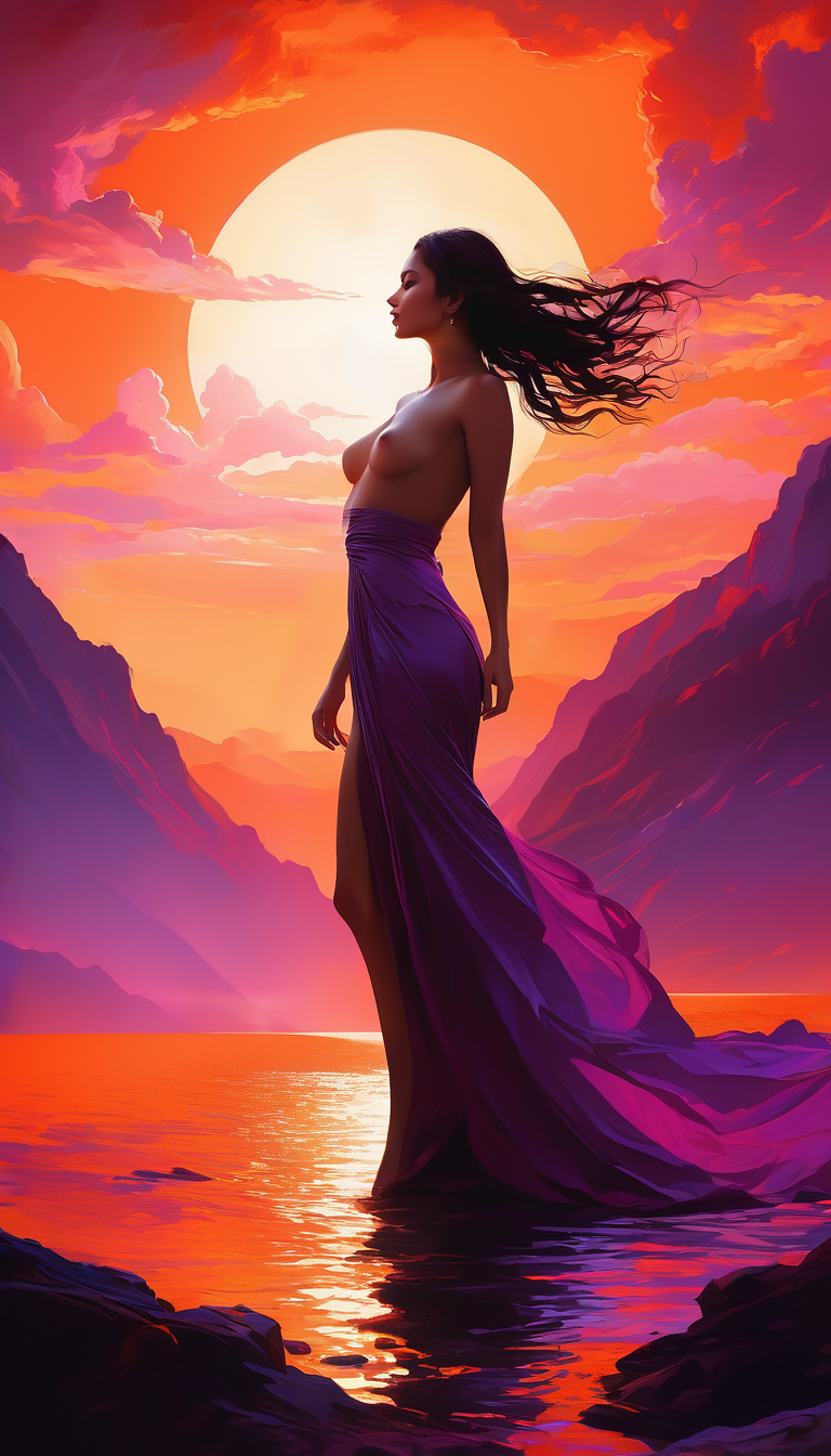 Stable Diffusion prompt: Silhouette of gorgeous woman, vi...