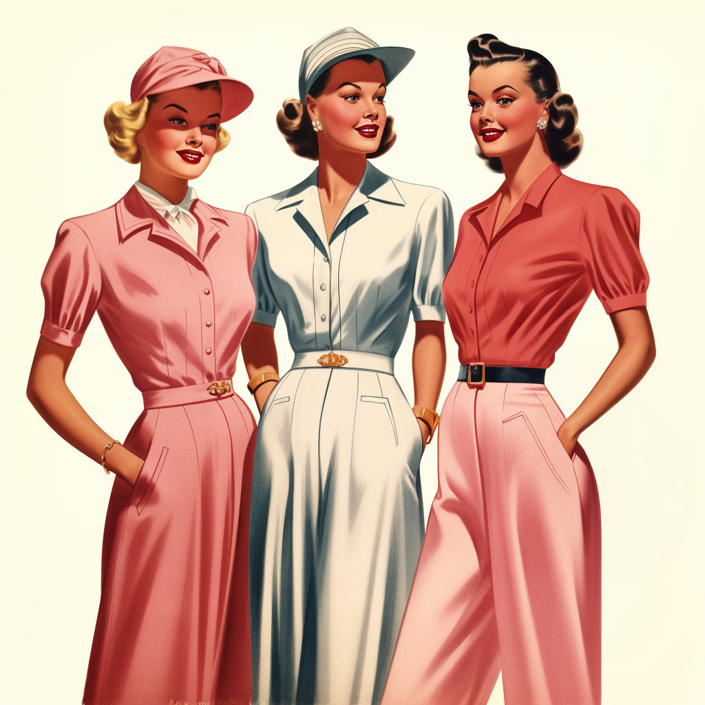 AI generated: Midjourney prompt: women, perfect faces, fashion, 1954 (Midjourney - Fashion)