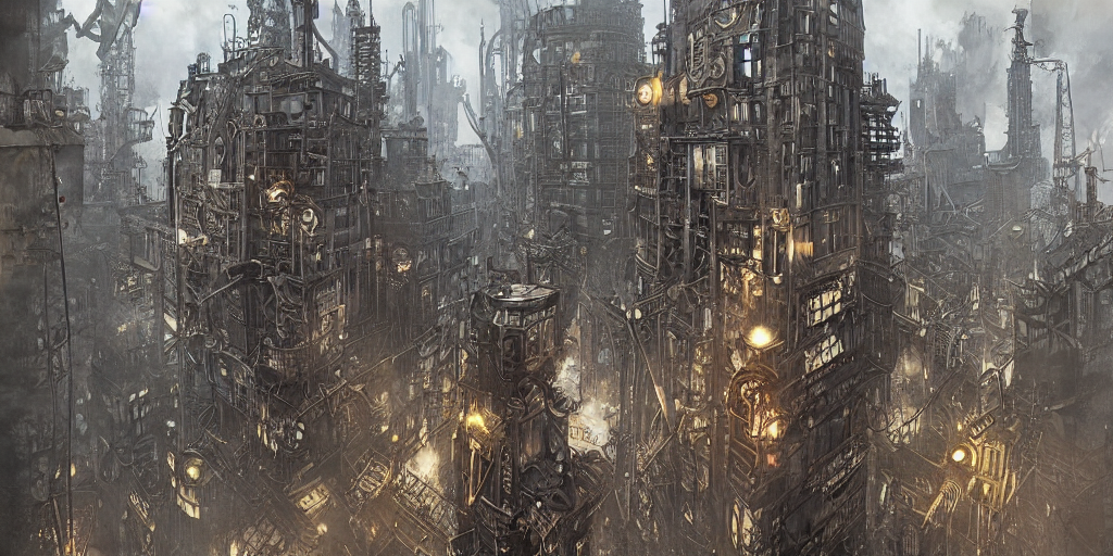 Stable Diffusion prompt: steampunk gotham city, ace chemi...