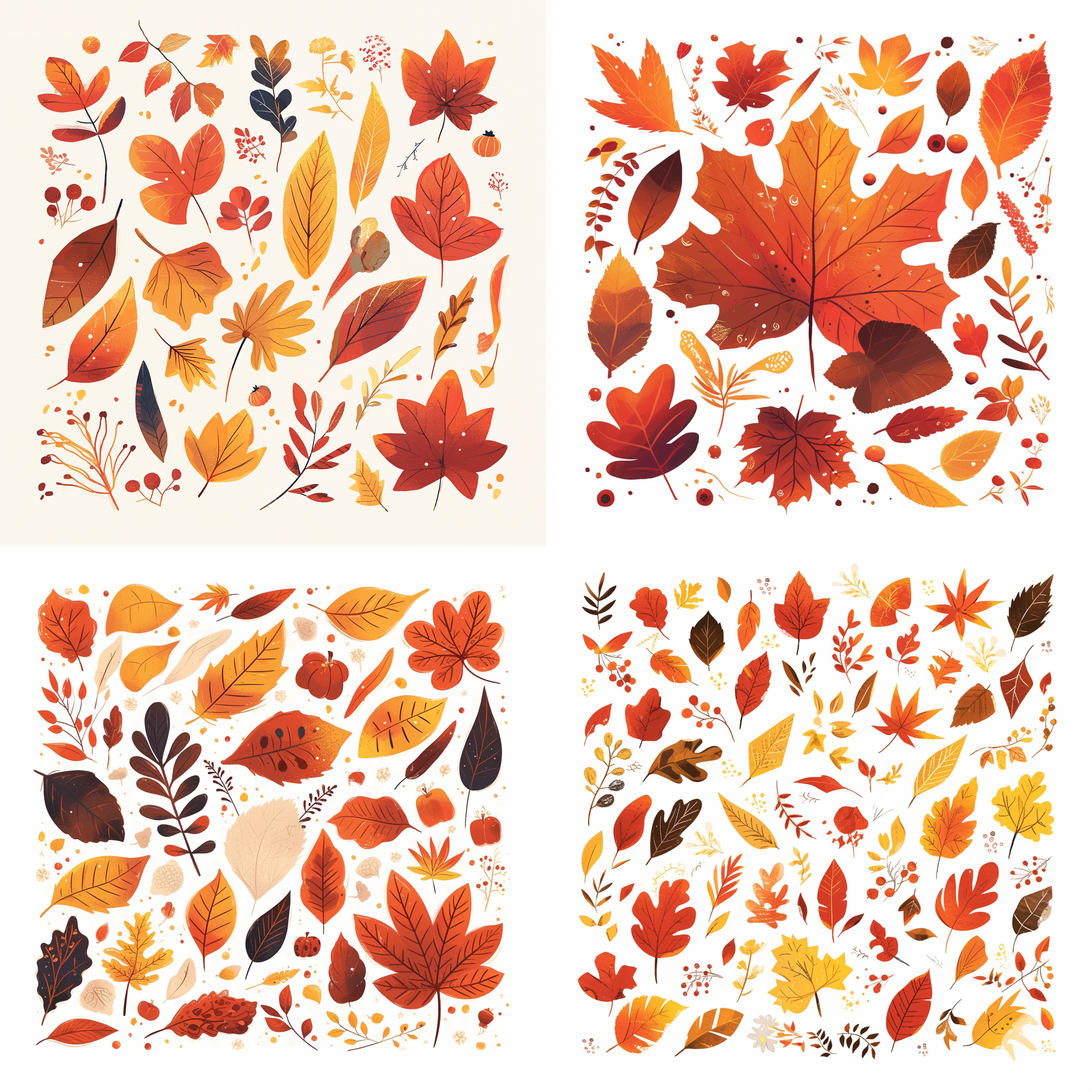 Midjourney prompt: An illustration of knolling autumn leaves in the s... - Midjourney