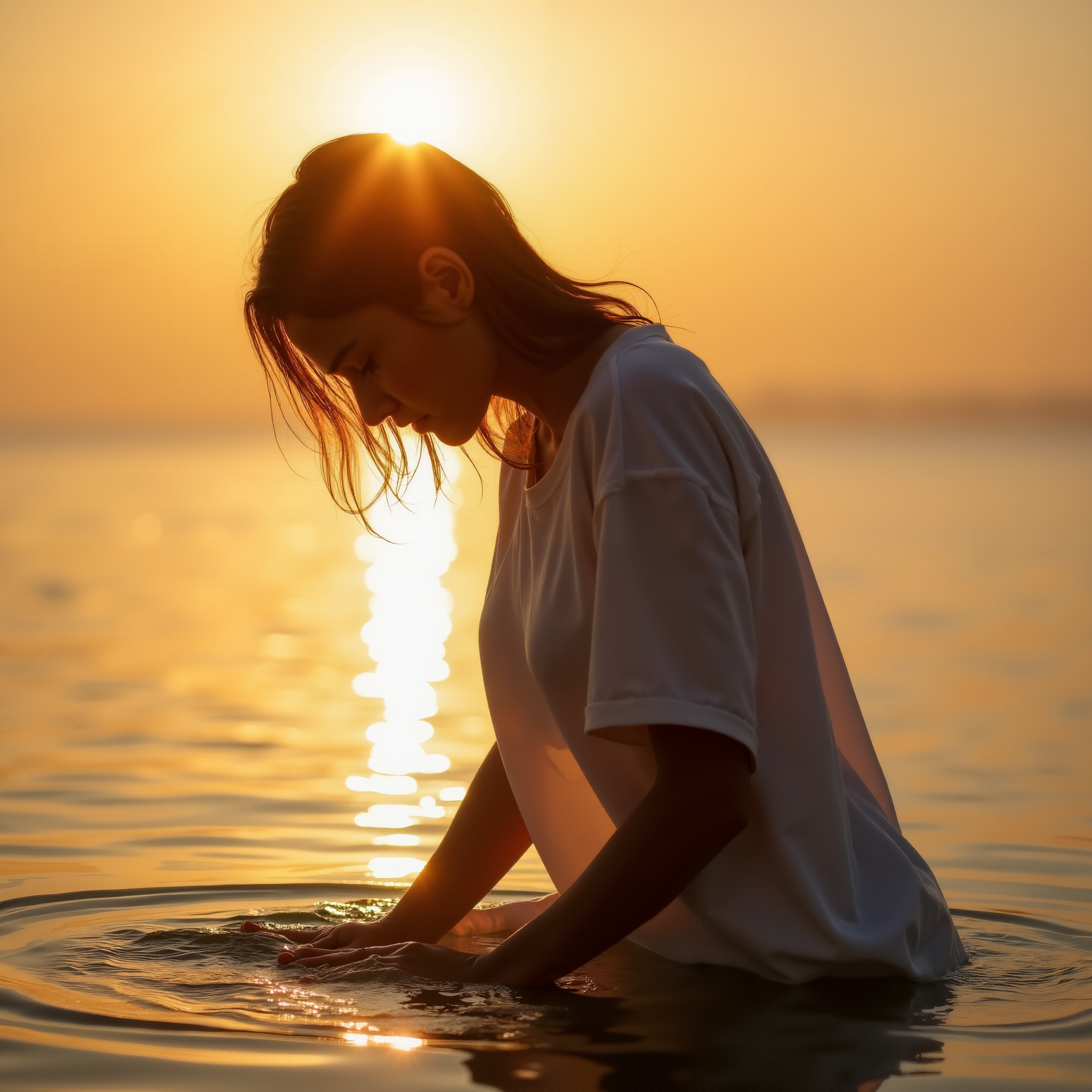 صورة مولدة بالذكاء الاصطناعي: FLUX prompt: sideshot photo of a woman bending over in shallow ... (نموذج FLUX - تصوير فوتوغرافي)