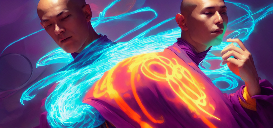 Stable Diffusion prompt: a floating monk, channeling swir...