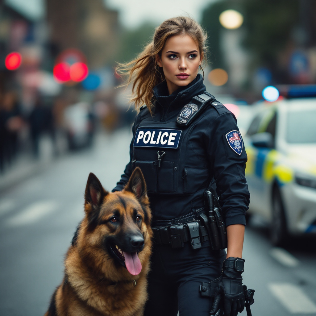 FLUX prompt: pertty female police , very fit body and police do... - FLUX