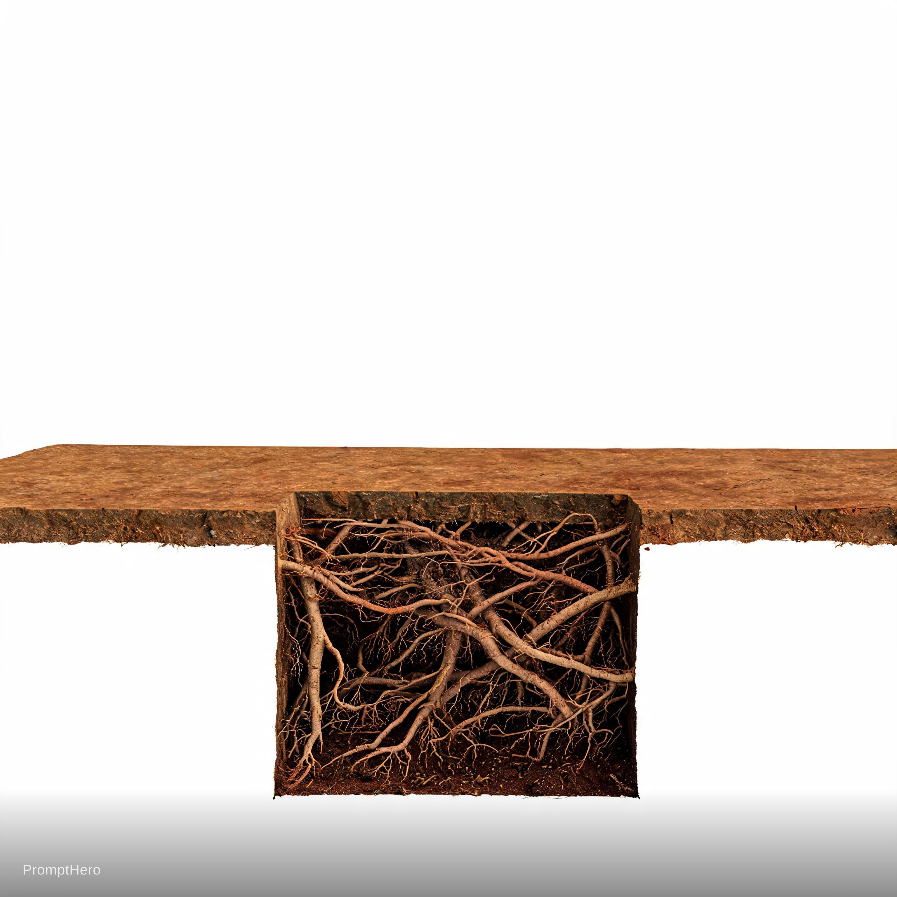 AI generated: Seedream 5 prompt: make flat ground showing roots from ground cutout ... (Seedream 5 - Concept Art)