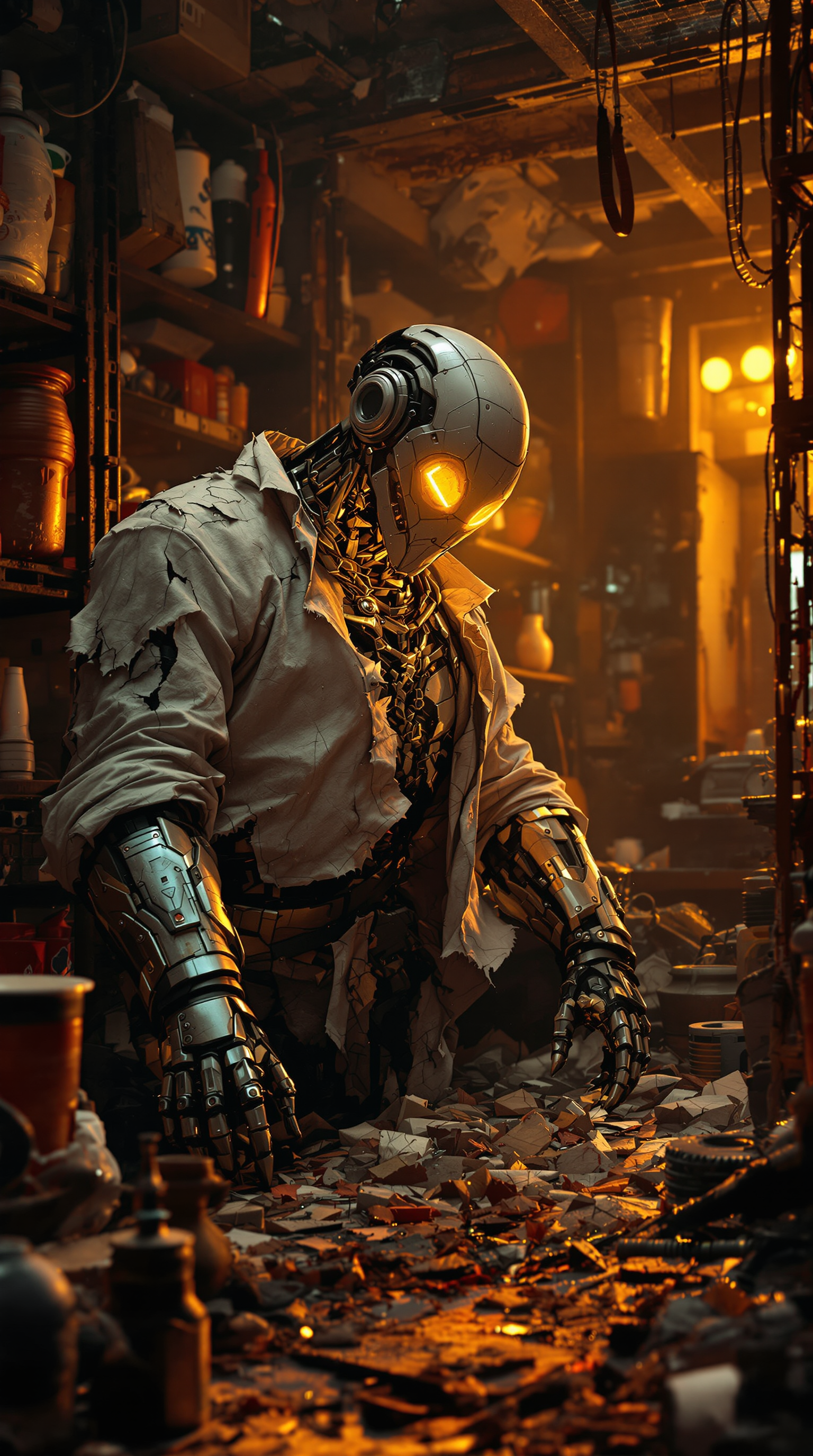 AI generated: FLUX prompt: Wide angle Environmental shot in a cluttered and m... (FLUX - Concept Art)
