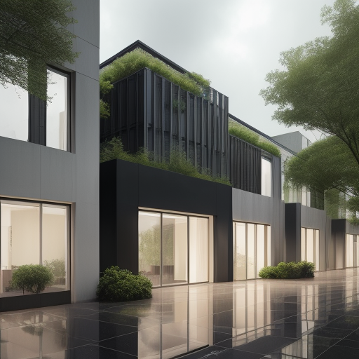 facade architecture japandi minimalist neutral colors vegetation