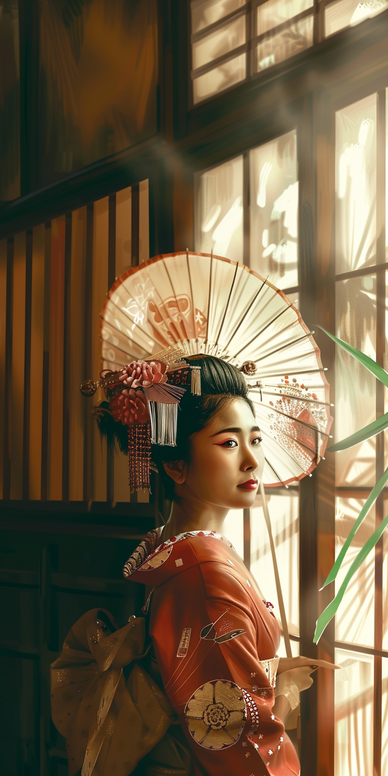 صورة مولدة بالذكاء الاصطناعي: Midjourney prompt: Japanese geisha, Edo period, in the style of tradi... (نموذج Midjourney - تصوير فوتوغرافي)