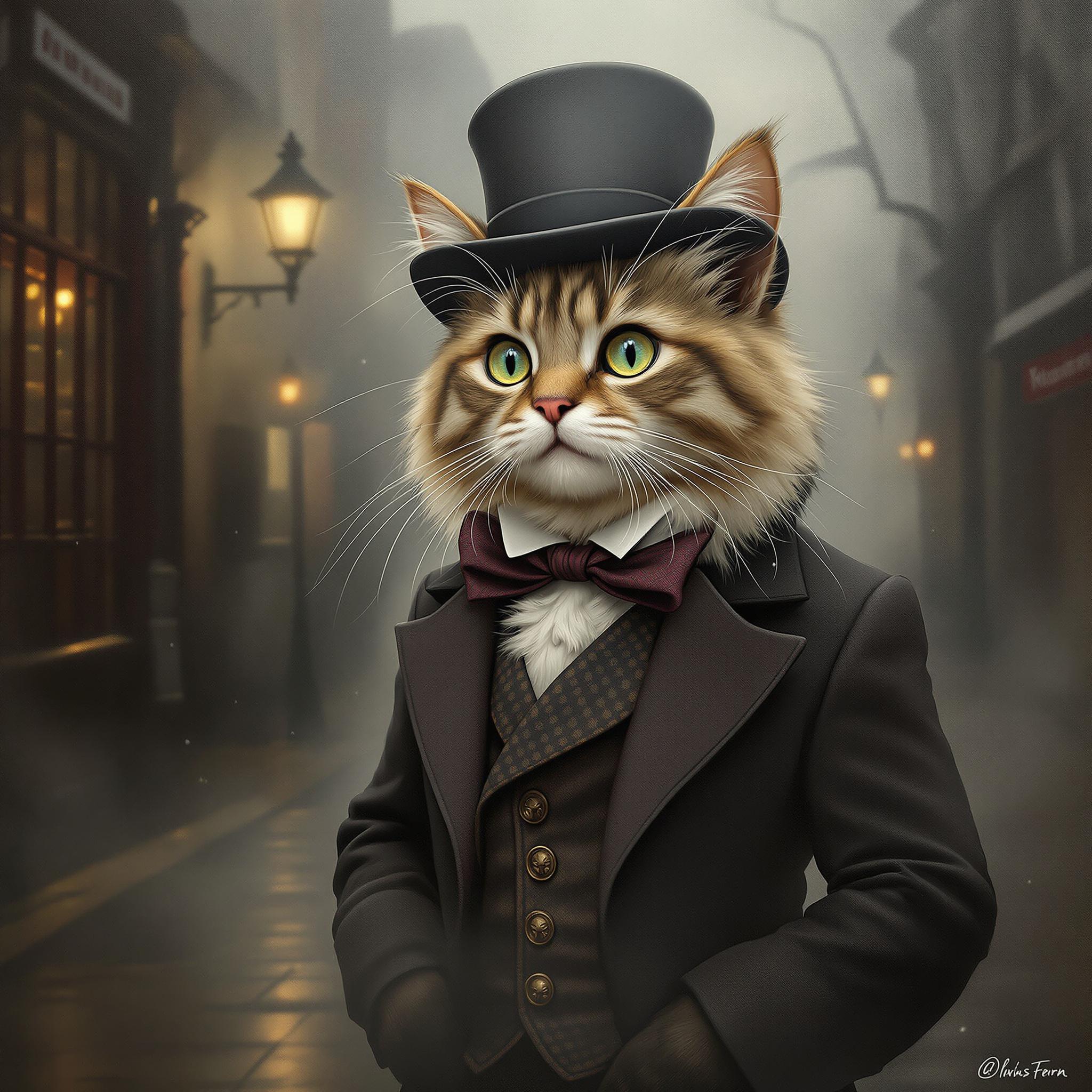 FLUX prompt: masterpiece, best quality, a cute cat dressed as a... - FLUX