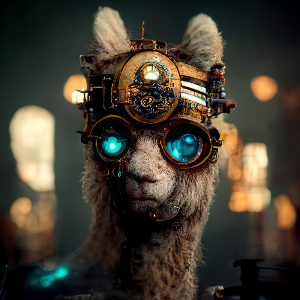 Midjourney prompt: a steampunk alpaca, profile, detailed ...
