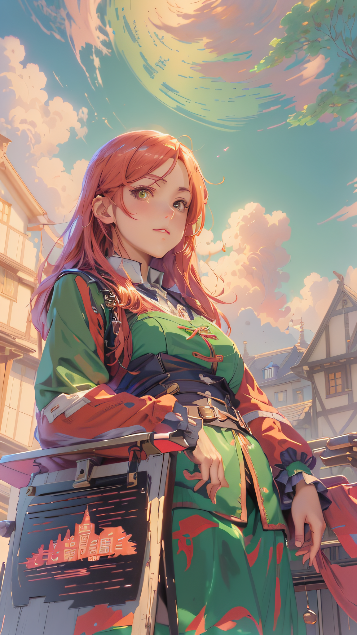 صورة مولدة بالذكاء الاصطناعي: ReV Animated prompt: anime girl in red and green outfit standing on a b... (نموذج ReV Animated - أنمي)