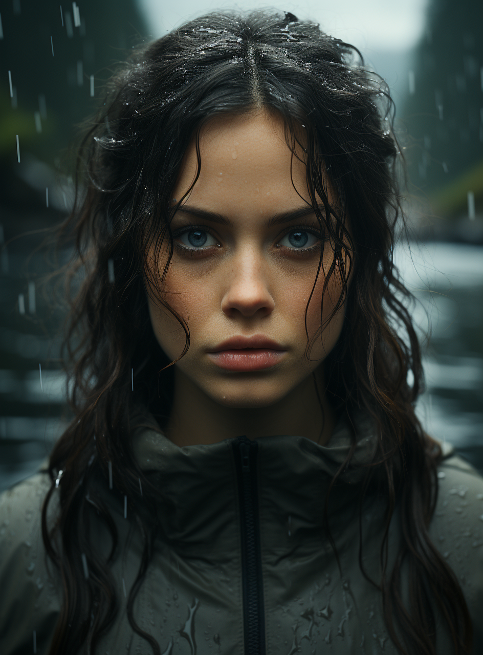 AI generated: Midjourney prompt: a young woman with long dark hair in front of her ... (Midjourney - Portraits)