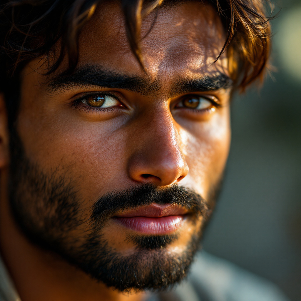 AI generated: FLUX prompt: A close-up portrait of a 27-year-old Indian man, h... (FLUX - Portraits)