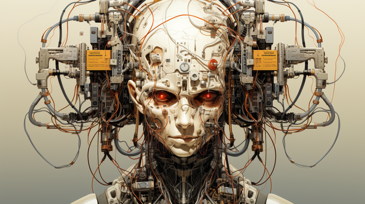 صورة مولدة بالذكاء الاصطناعي: Midjourney prompt: a brain connected with cable and computers, dreaml... (نموذج Midjourney - فن مفاهيمي)