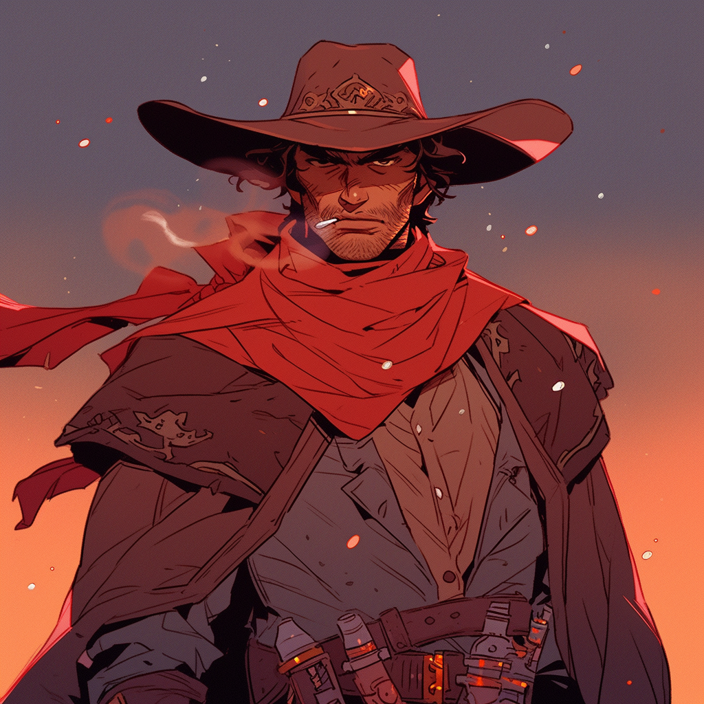 AI generated: Midjourney prompt: John Wayne as an anime space cowboy like from Cowb... (Midjourney - Anime)