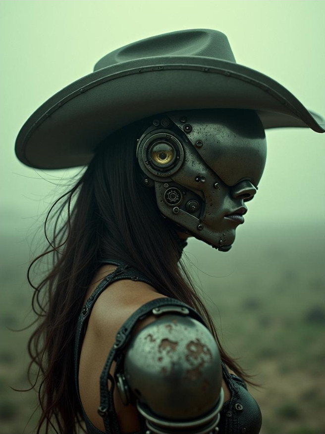 FLUX prompt: photograph {((zombie girl)), new mech in a futuris... - FLUX