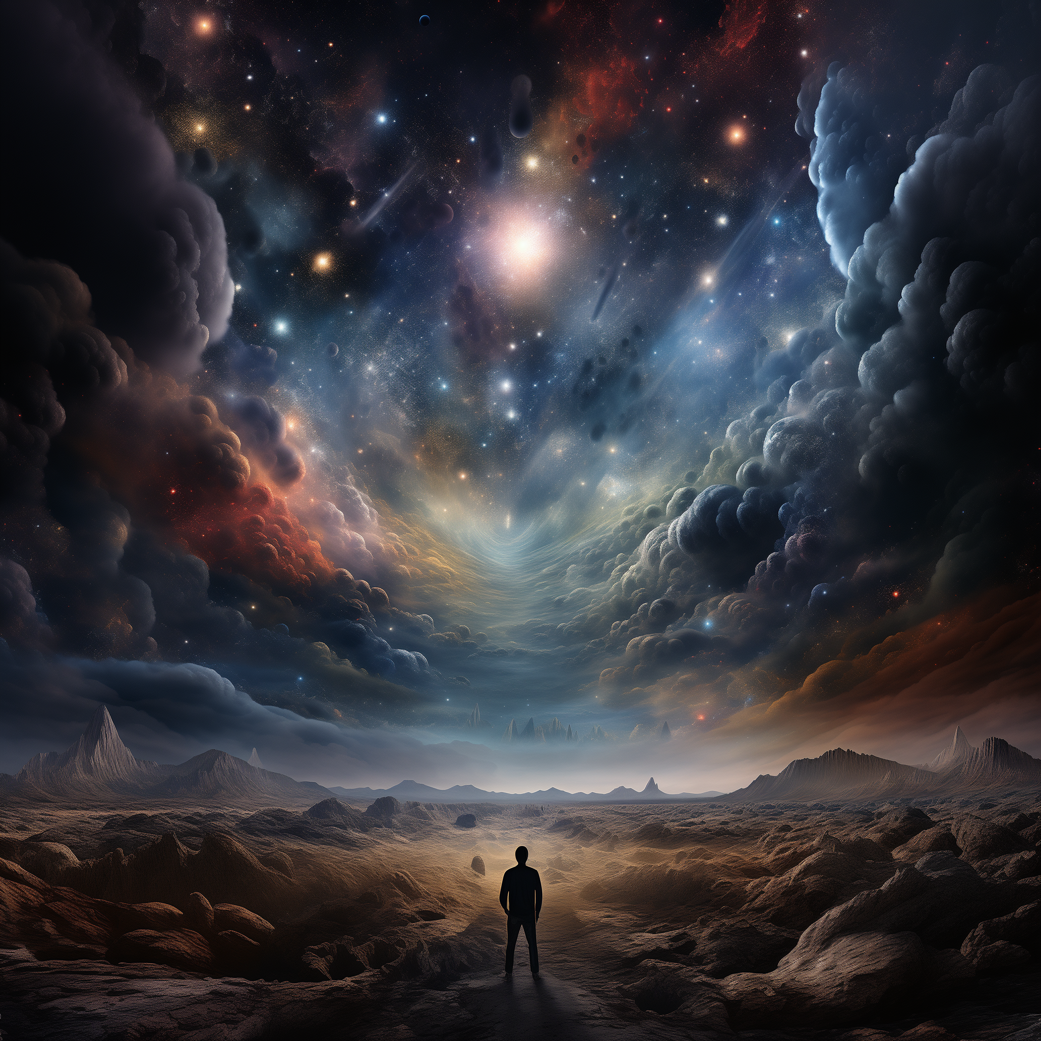 صورة مولدة بالذكاء الاصطناعي: Midjourney prompt: symphony of the universe, visualize an epic scene ... (نموذج Midjourney - فن مفاهيمي)