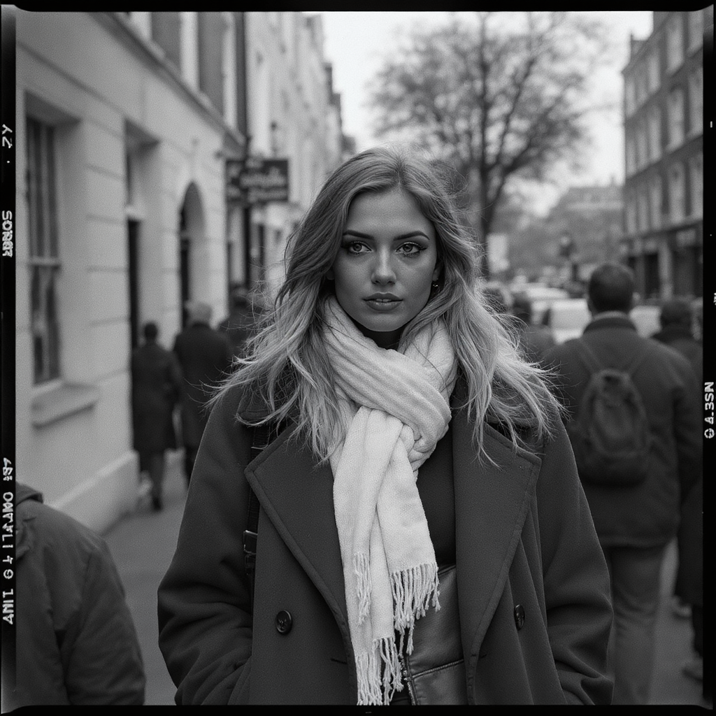 FLUX prompt: Black and white street photography of an attractiv... - FLUX