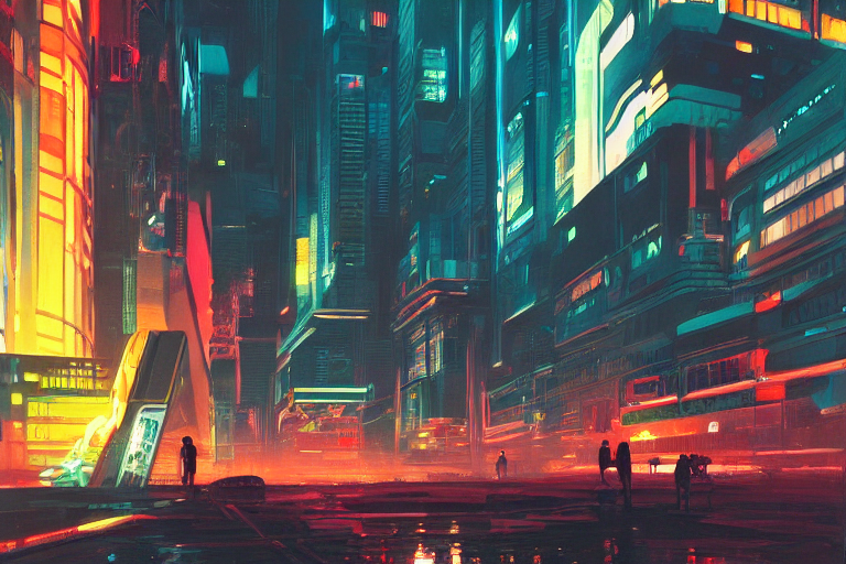Stable Diffusion prompt: neon night in futuristic city, p...
