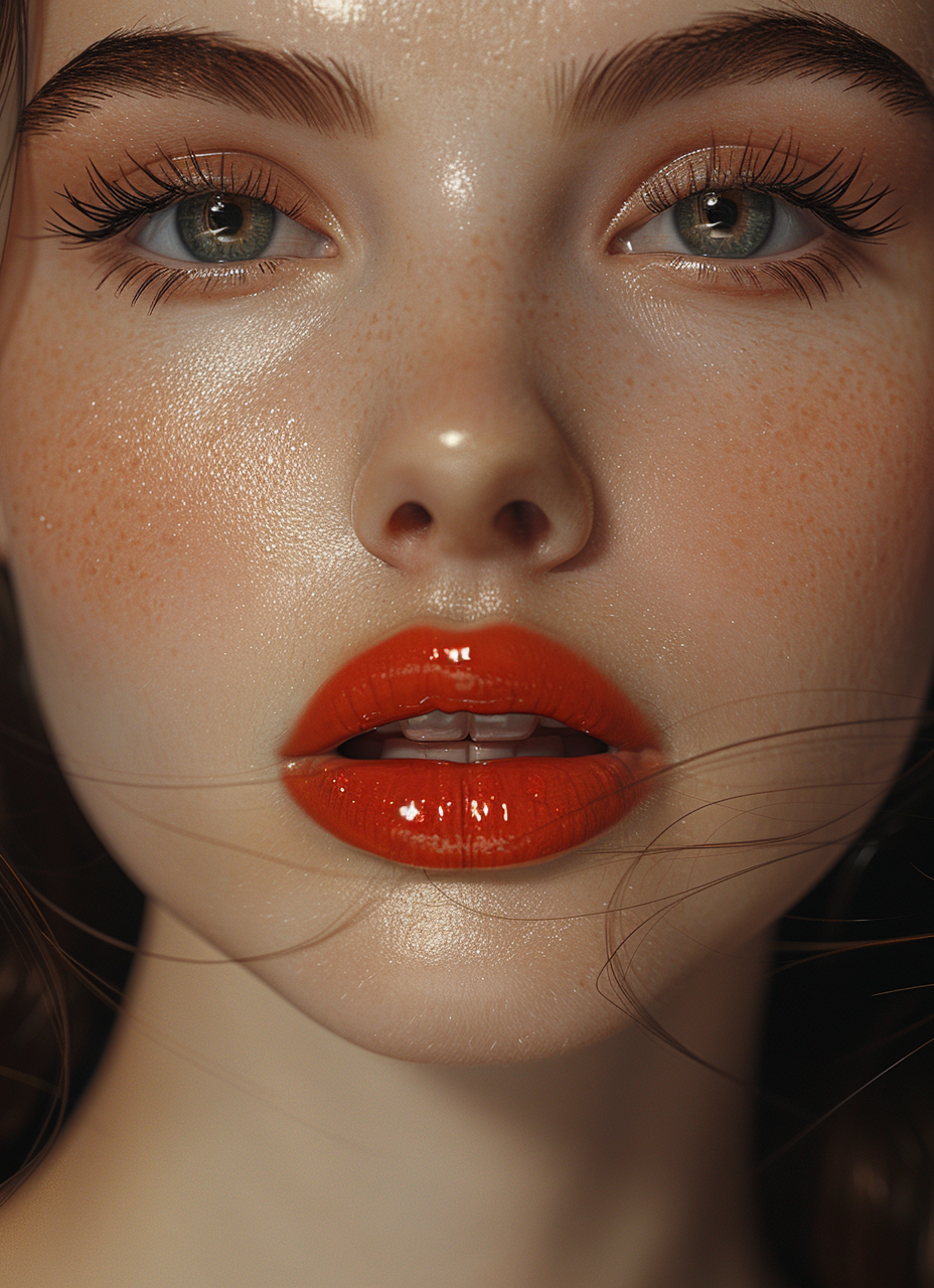 AI generated: Midjourney prompt: A woman with red lipstick, in the style of soft an... (Midjourney - Portraits)