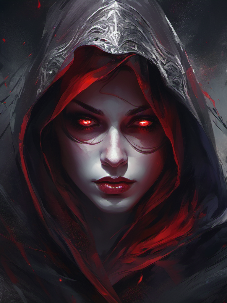 AI generated: Stable Diffusion prompt: a demonic girl in a hood, red eyes, in the style o... (Stable Diffusion - Portraits)