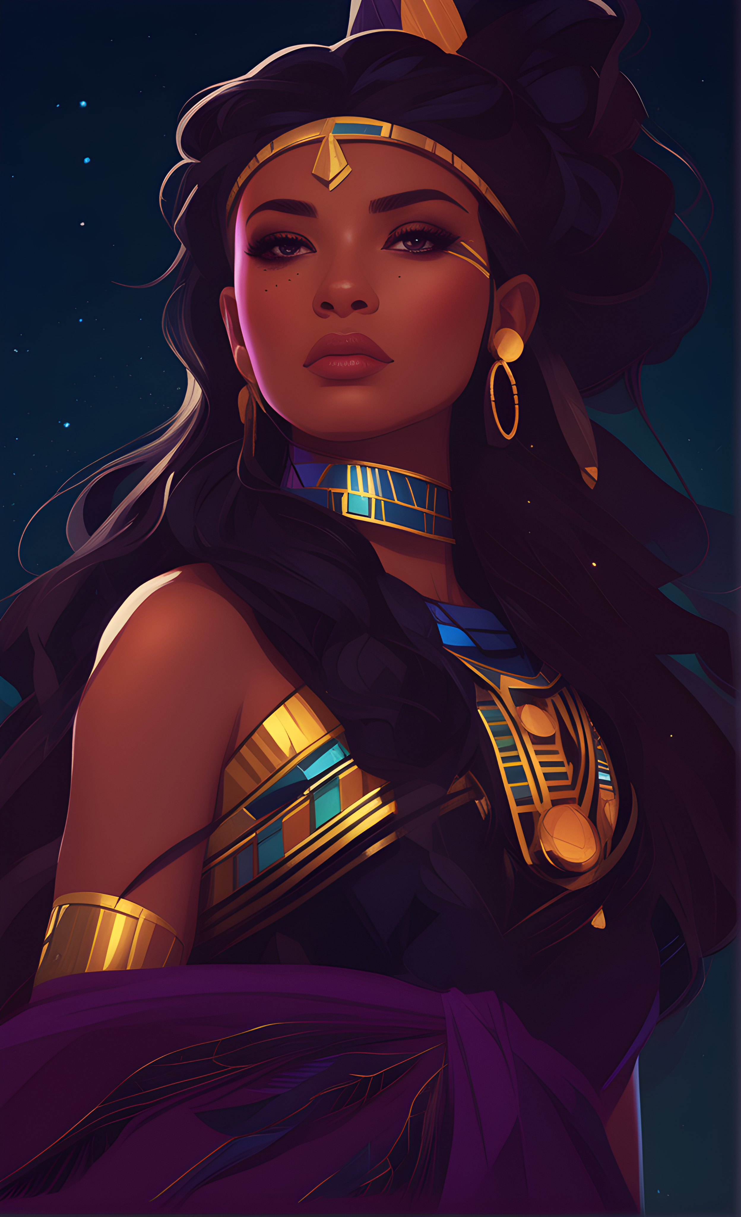 Deliberate prompt: a woman with long black hair wearing a purple dres... - Deliberate