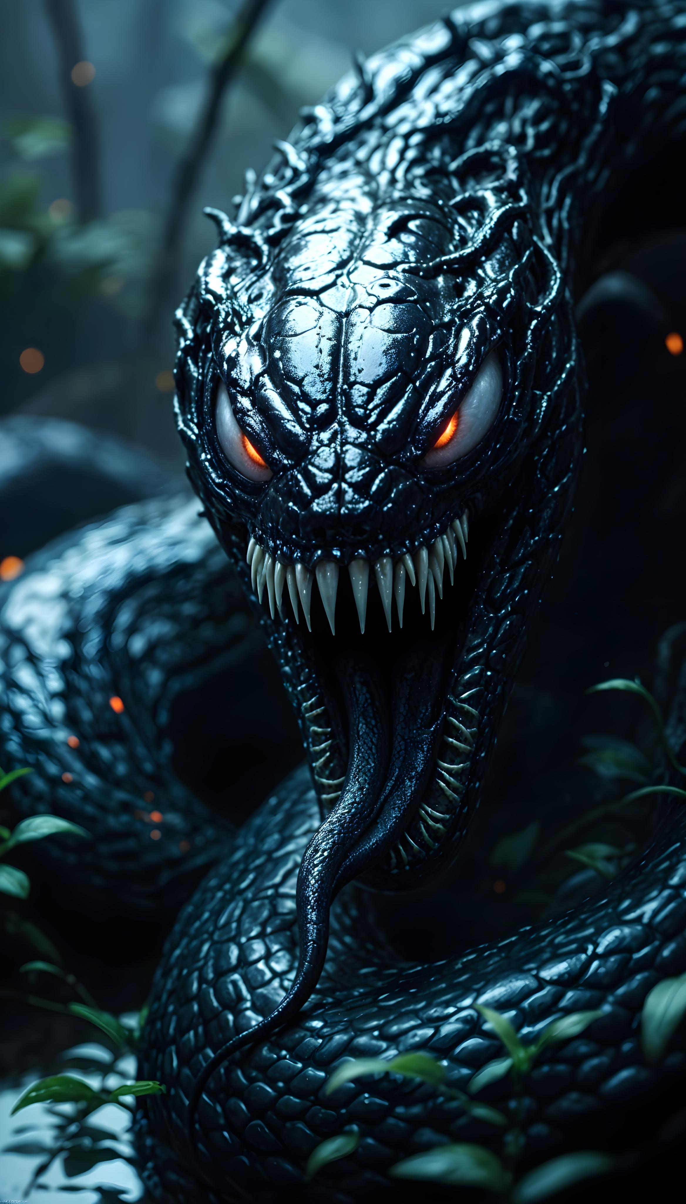 AI generated: FLUX prompt: Envision a large, predatory snake overtaken by the... (FLUX - Concept Art)