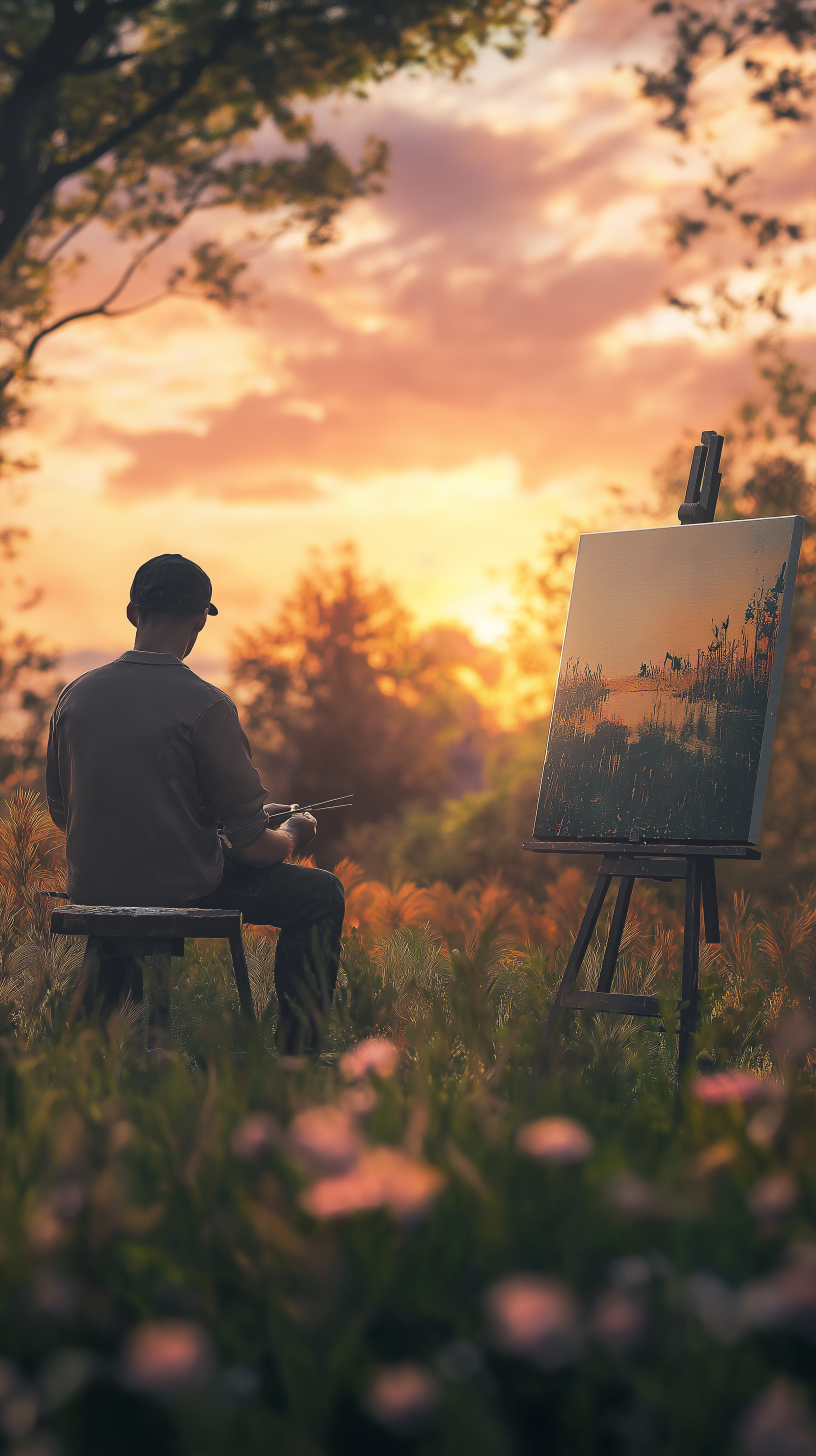 AI generated: Midjourney prompt: A realistic image of an individual painting a ca... (Midjourney - Photography)
