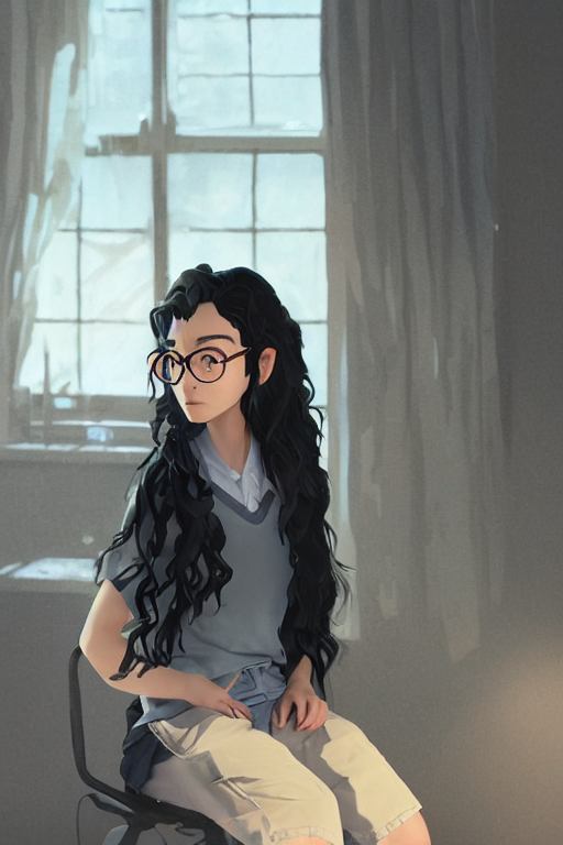 Stable Diffusion prompt: a girl with curly black hair a g...