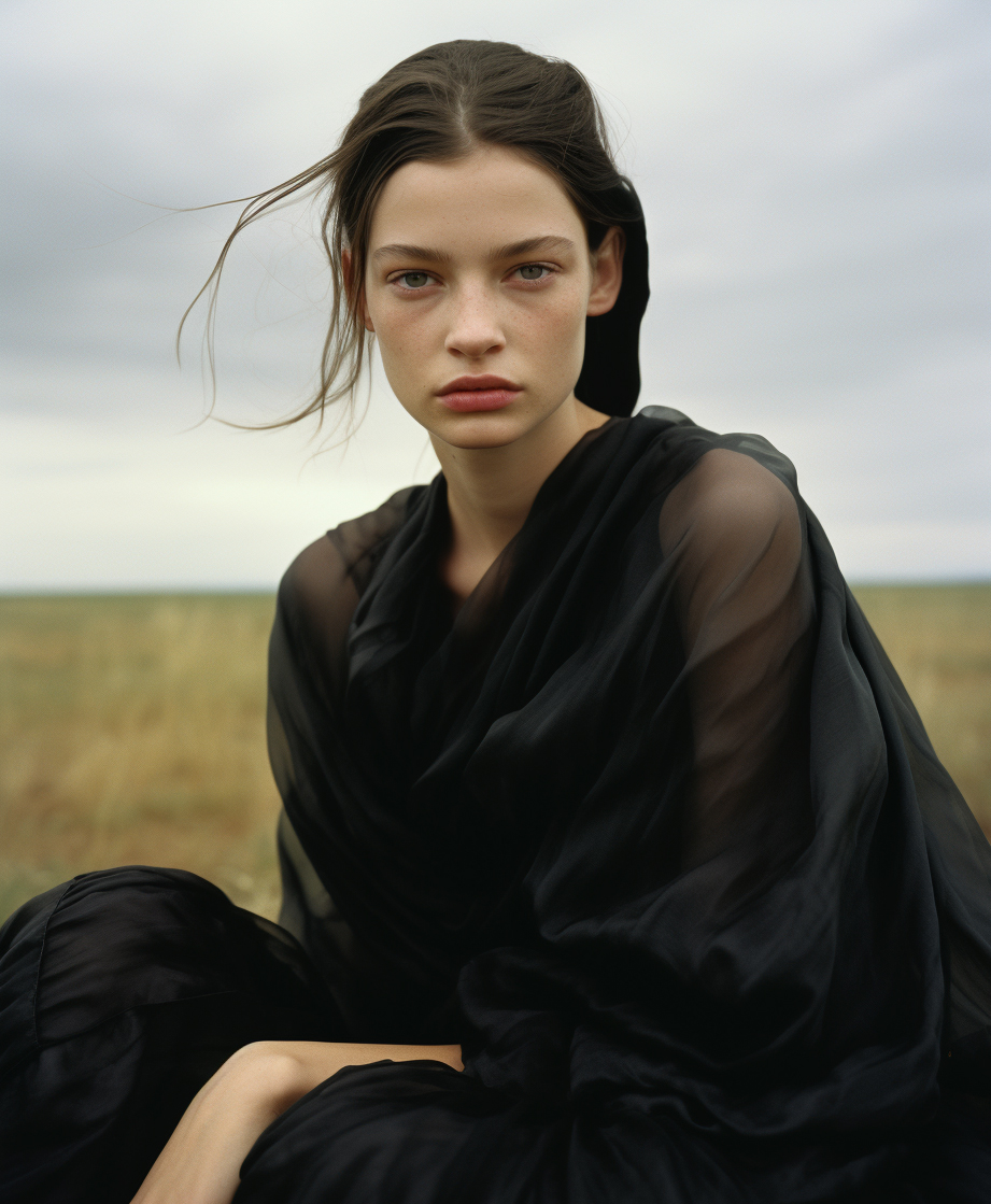 AI generated: Midjourney prompt: a woman sitting on top of a lush green field, emac... (Midjourney - Fashion)